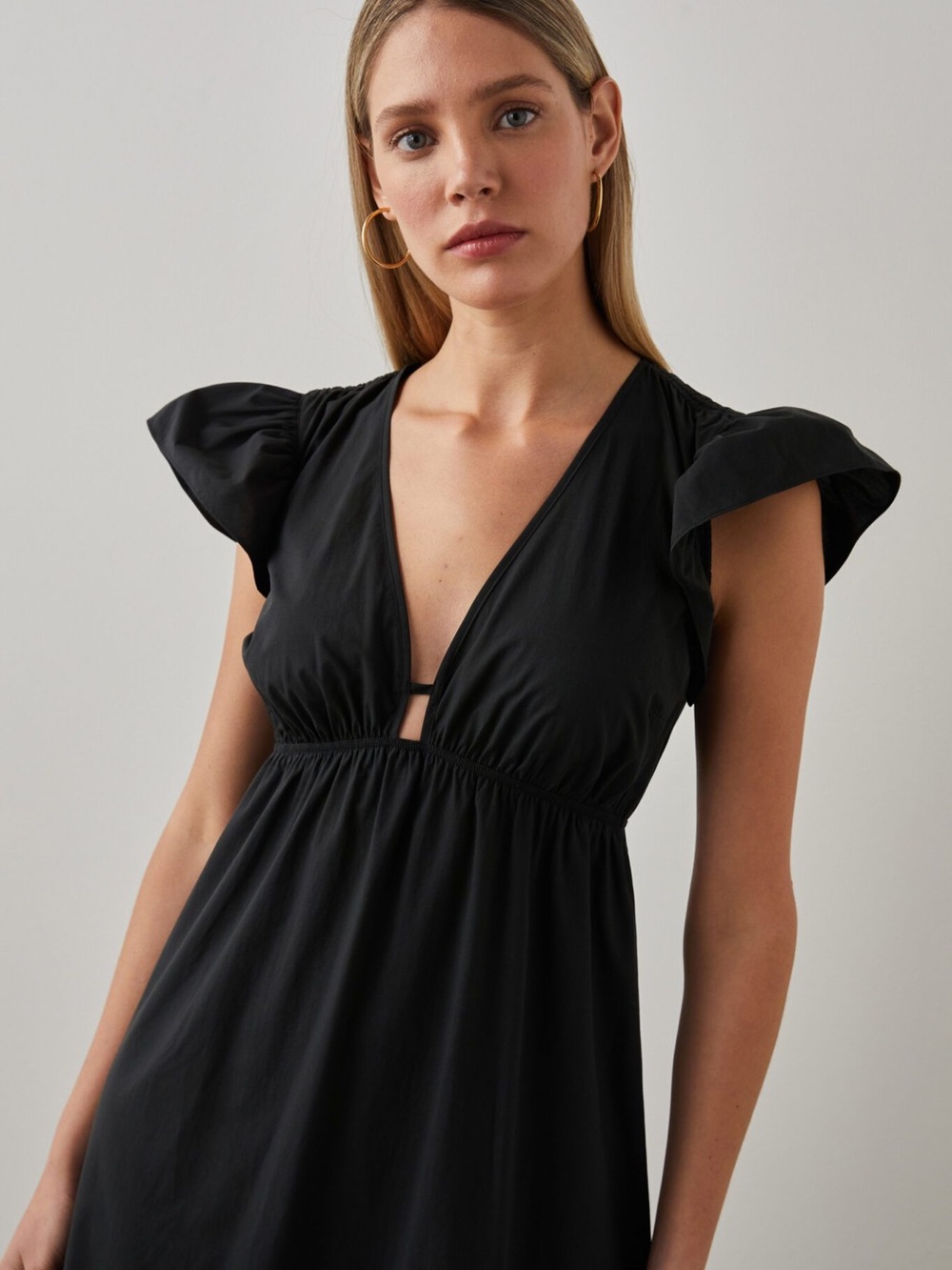 Rails Tina Black Flutter-Sleeve V-Neck Maxi Dress Size Large